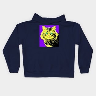 CAT POP ART YELLOW VIOLET Kids Hoodie